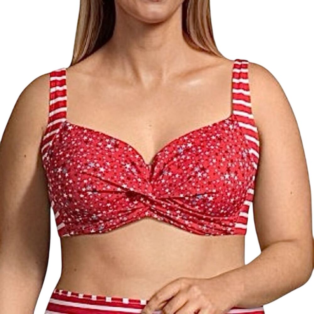 Lands’ End Bikini Swim Top 20W NWT Stars Stripes Twist Front Underwire